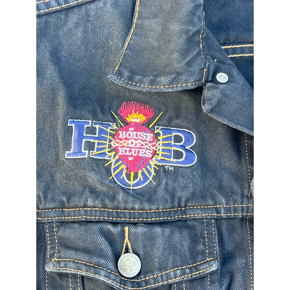 House‎ of Blues Sunset Strip Denim Jacket Mens Black Embroidered Size L